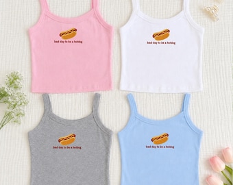 Embroidered Bad Day To Be a Hot Dog, Embroidered Crop Tank Top, Funny 4th of July Croptop, Labor Day Tank, Memorial Day Gift