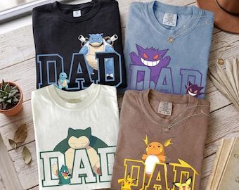 Custom PokaDad Comfort Colors Shirt, Personalized Anime Dad Graphic Tee, Anime Father’s Day Gift, Pockt Monter Shirt, Custom Dad Tee Gift
