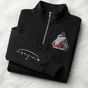 Embroidered NASA Artemis 2 Mission Logo Quarter Zip Sweatshirt – Pullover | NASA Shirts | Retrun To The Moon