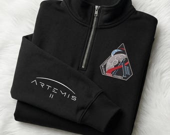 Sudadera con cremallera de un cuarto y logo bordado de la misión Artemis 2 de la NASA / Camisetas de la NASA / Regreso a la Luna