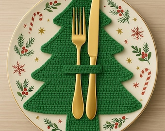 Weihnachtsbaum Besteckhalter Muster häkeln - Schritt-für-Schritt Anleitung (PDF)