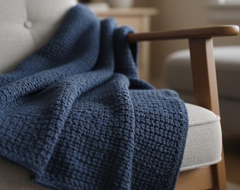 Crochet Blanket Pattern PDF: Simple Navy Textured Throw (Beginner)