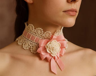 Häkelanleitung für Choker – PDF Download – Viktorianischer Halsreif mit Schleife