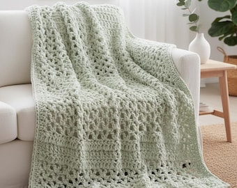 Lace Sage Green Crochet Blanket Pattern: Beginner Easy PDF