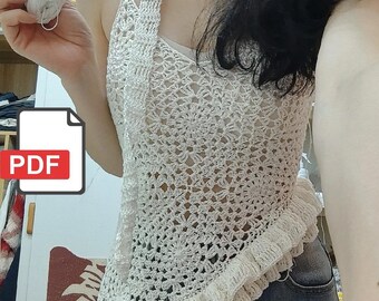 Haut d'été au crochet du Memorial Day PDF, tutoriel détaillé avec graphiques et photos, pull ajouré avec dos nu, motif au crochet intermédiaire