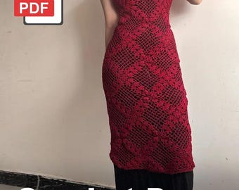 Crocheted Dress Pattern | Filet Crochet Dresspattern Flower Maxi Dress - PDF Pattern in English - All Sizes