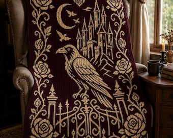 Raven C2C Crochet Pattern, Gothic Castle Graphgan, Rose & Moon Crochet Blanket Pattern, Corner to Corner Chart, Digital PDF Download