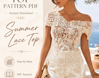 Lace Crochet Summer Top PDF, Detailed Tutorial with Charts & Photos, Openwork Pineapple Design, Intermediate Crochet Pattern