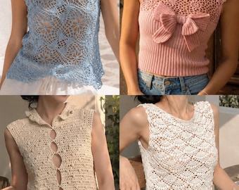 4PC Modern Chinese Style Crochet Top Pattern PDF,Openwork Lace Vest Tutorial, Vintage Boho Summer Camisole, Adjustable Size Digital Download