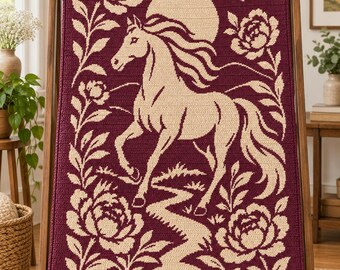 Horse Peony Moon C2C Crochet Pattern PDF, Horse Blanket Graphgan Pattern,Floral Horse Afghan,Equestrian Crochet Chart,Animal Pixel Blanket
