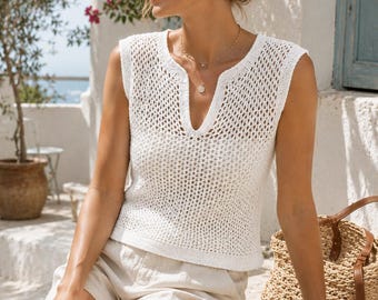 Modèle de gilet au crochet brise d'été - haut au crochet avec col en V PDF - téléchargement numérique adapté aux débutants - modèle instantané pour femme