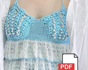 Haut d'été au crochet en PDF, tutoriel détaillé avec graphiques et photos, pull ajouré sans dossier, motif au crochet intermédiaire