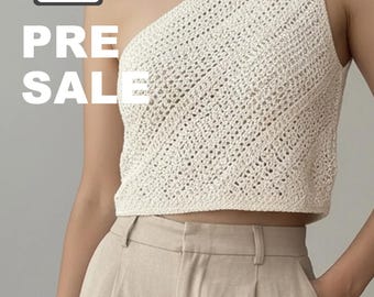 Prévente haut d'été au crochet PDF, tutoriel détaillé avec graphiques et photos, motif ajouré dos nu, motif au crochet intermédiaire