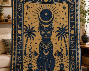 Egyptian Bastet Cat C2C Crochet Blanket Pattern PDF, Bastet Graphghan Pattern, Ancient Egypt Crochet Throw,Mystic Cat Chart,Instant Download