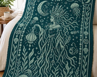 Mermaid C2C Crochet Blanket Pattern, Ocean Undersea Graphgan PDF, Corner to Corner Crochet Chart, Sea Life Fantasy Digital Download