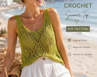 Haut d'été au crochet en PDF, tutoriel détaillé avec graphiques et photos, pull ajouré sans dossier, motif au crochet intermédiaire