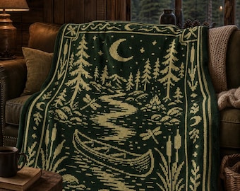 Forest Canoe C2C Crochet Pattern, Woodland Blanket Graphgan, Camping Nature Crochet Chart, Corner to Corner Written Pattern PDF