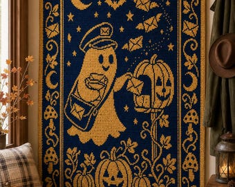 Ghost Mailman C2C Crochet Blanket Pattern PDF, Halloween Postman Graphghan, Spooky Mail Pumpkin Crochet Chart, Cute Ghost Digital Download