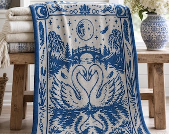 Moon Swan C2C Crochet Blanket Pattern PDF, Swan Lake Graphghan Pattern, Celestial Crochet Throw, Romantic Water Bird Afghan,Instant Download
