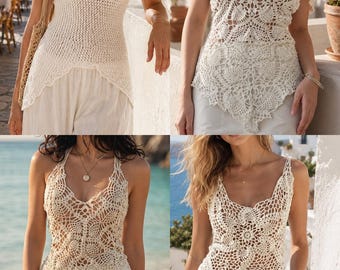 4PCS Summer Tops Crochet PDF, Detailed Tutorial with Charts & Photos,Pineapple Design, Intermediate Crochet Pattern