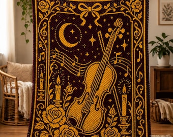 C2C Crochet Blanket Pattern, Violin Rose Graphgan, Music Lover Crochet Pattern, Moon & Roses Crochet Chart, Written Instructions PDF