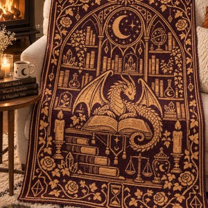 Mosaic Reading Dragon C2C Crochet Pattern PDF, Mosaic Afghan Fantasy Dragon Graphgan Blanket, 8 Color Chart + Row by Row Instructions
