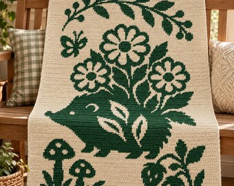 Hedgehog Flower Garden C2C Crochet Pattern PDF, Woodland Animal Blanket Graphgan, Cottagecore Crochet Afghan, Nature Garden Pixel Chart