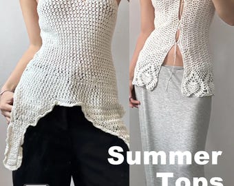 2 pièces modèle de haut au crochet d'été PDF, tutoriel vidéo sur la veste, veste au crochet à taille réglable, haut ajouré de style chinois, crochet intermédiaire