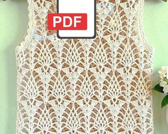 Patron de haut au crochet à col montant PDF | Gilet d'été en dentelle | Style vintage élégant | Modèle numérique à téléchargement immédiat | Chemisier sans manches
