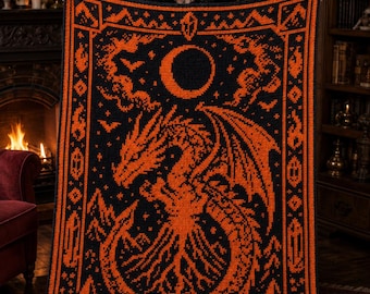Dragon C2C Crochet Blanket Pattern PDF, Fantasy Dragon Afghan Graphghan Pattern, Gothic Crochet Throw, Pixel Blanket Chart, Instant Download