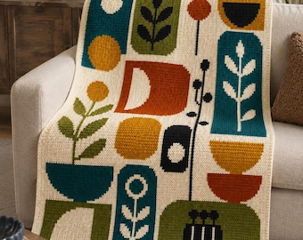 Modern Folk Floral C2C Crochet Pattern, Folk Art Flower Graphgan Blanket, Botanical Crochet Chart, Corner to Corner Pattern PDF