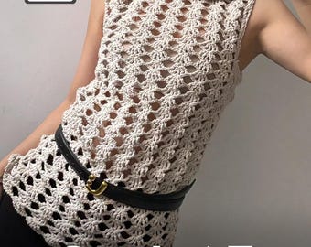 Slanted Collar Crochet Mesh Tank Top Pattern PDF,Sleeveless Summer Boho Tunic Tutorial Women,Easy Openwork Handmade Shirt Instant Download