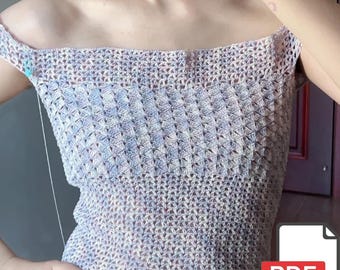 Haut au crochet à épaules dénudées, élégant chemisier d'été en dentelle Bardot, haut en maille fait main au point de coquille, caraco romantique bohème chic, cadeau au crochet personnalisé