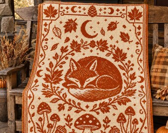 Sleeping Fox C2C Crochet Pattern, Autumn Fox Blanket Graphgan, Woodland Crochet Chart, Fall Crochet Pattern, Row by Row PDF