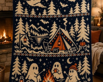 Halloween Ghost C2C Crochet Pattern, Campfire Graphgan Blanket, Spooky Camping Crochet Chart, Corner to Corner PDF Pattern
