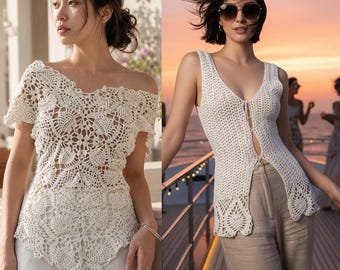 2 pièces gilet au crochet de style chinois, haut vintage boutonné grenouille, haut court d'été en tricot ajouré, vêtements de festival bohème chic, cadeau du Memorial Day pour elle