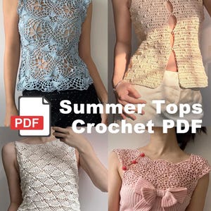 4PC Modern Chinese Style Crochet Top Pattern PDF,Openwork Lace Vest Tutorial, Vintage Boho Summer Camisole, Adjustable Size Digital Download