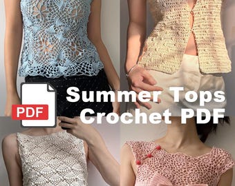 4PC Modern Chinese Style Crochet Top Pattern PDF,Openwork Lace Vest Tutorial, Vintage Boho Summer Camisole, Adjustable Size Digital Download