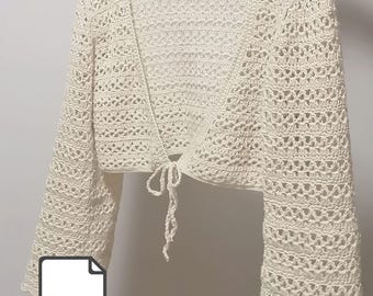 Tutoriel Boho Summer Crochet Top Pattern PDF Tutoriel Cardigan en dentelle noué sur le devant Motif de haussement d'épaules facile à manches cloche Taille inclus Motif au crochet pour débutants