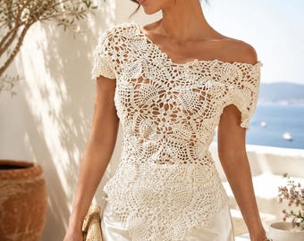 Haut d'été au crochet en dentelle PDF, tutoriel détaillé avec graphiques et photos, motif ananas ajouré, motif au crochet intermédiaire
