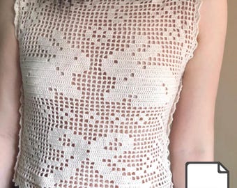 Patron de haut d'été au crochet PDF | Tutoriel de débardeur en dentelle au crochet | Inspiré par COS Retour de tablier | Fils de lin Tencel | Téléchargement numérique