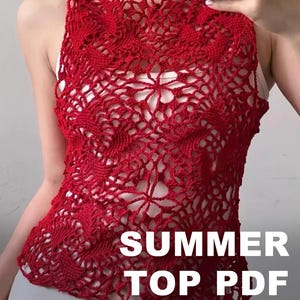 Patrón de top de crochet estilo chino moderno en PDF, tutorial de chaleco de encaje calado, camisola de verano estilo boho vintage, descarga digital de talla ajustable