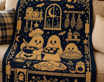 Ghost Baking C2C Crochet Blanket Pattern PDF, Halloween Ghost Graphghan, Spooky Kitchen Crochet Chart, Cute Fall Baking Digital Download