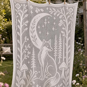 Fox Moon Filet Crochet Pattern PDF, Woodland Crochet Blanket Pattern, Filet Crochet Throw, Digital Download, Crochet Graph Pattern