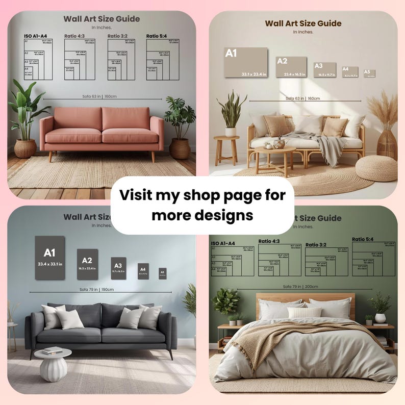 Editable Wall Art Size Guide – Modern Minimal Living Room Mockup for ...