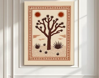 Joshua Tree Desert Landscape Framed Decorative Painting for Entryway, Vintage Desert Art, Southwestern Folk Art Gift, Monther's Day Gift