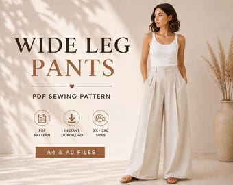 Schnittmuster für weite Hosen, Schnittmuster für hochtaillierte Hosen, PDF-Schnittmuster für Faltenhosen