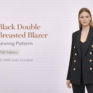 Naaipatroon zwarte double-breasted blazer pdf | Op maat gemaakt damesjack | XS–XXXL | Direct downloaden