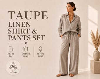 Nähset aus taupefarbenem Leinenhemd und -hose (PDF-Schnittmuster zum digitalen Download)