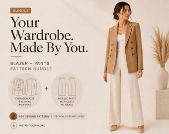 Blazer und Hose mit weitem Bein Schnittmuster (PDF), Größen XS-XXXL